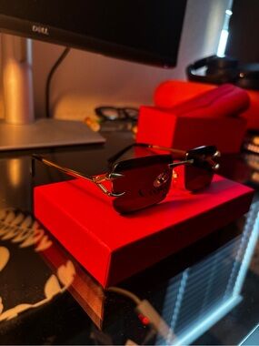 Cartier Gold-Arm Sunglasses with Tinted Lenses - Men Accessories